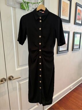kate spade Black Button-Front Shirt Dress with Gathered Waist